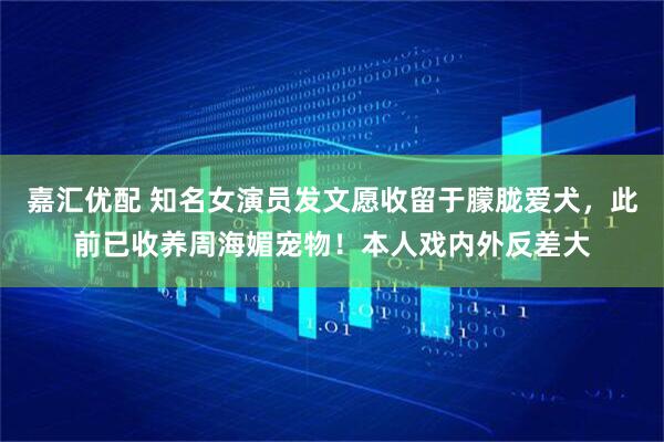 嘉汇优配 知名女演员发文愿收留于朦胧爱犬，此前已收养周海媚宠物！本人戏内外反差大